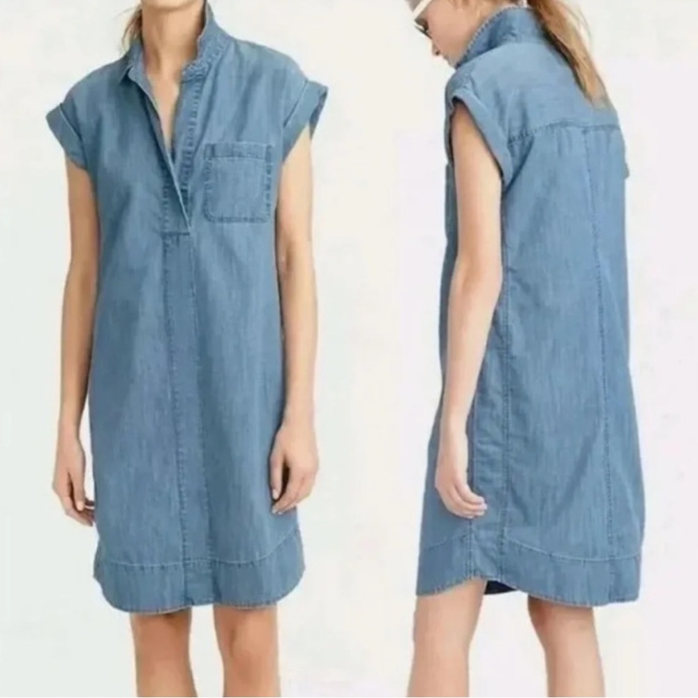 J. Crew Short Sleeve Chambray Popover Shirt Dress Blue